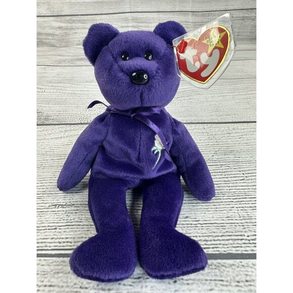 PRINCESS DIANA 1997 Original Vintage TY Purple Beanie Baby Plush Toy PE Pellets